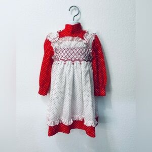 Vtg Princess Anne Hand Smocked Dress Red White Girls Dress
